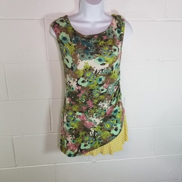 Anthropologie Weston Wear floral shirred mixed fabric top - Picture 2 of 6